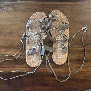 Sam and Libby Gray Beaded lace up sandals